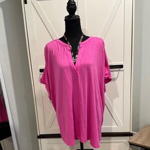 Lane Bryant V-Neck women’s top color: fuchsia & multi color necklace bundle